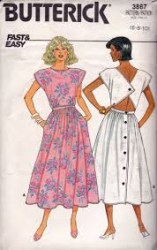 3867 BUTTERICK EASY LONGER FLARE CAP SLEEVE OPEN BACK BUTTON DRESS PATTERN 6-10